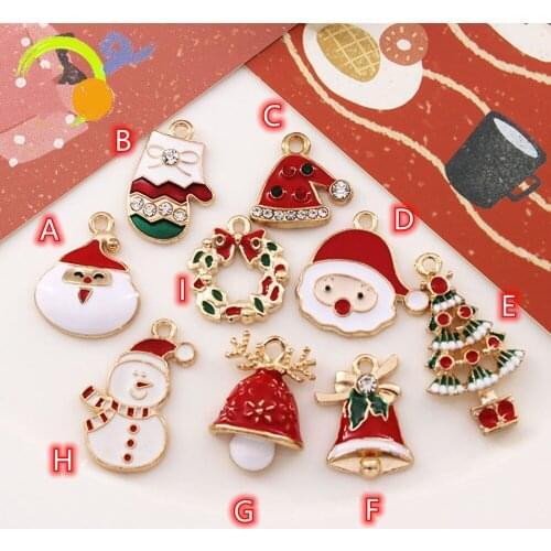 Enamel Charms for Jewelry making 10pcs Christmas Tree Glove Santa Jingle Bell Charm Pendant Red Green Metal Charm Pendants