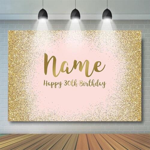 Birthday Photocall Backgrounds Pink Glitter Golden Dot Background Birthday Anniversary Party Decor Name Years Old Customized