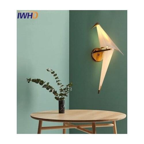 IWHD Iron Birdie Sconce Wall Light Fixtures Creative Acrylic LED Wall Lamp Modern Bedroom Beside Lighting Stair Wandlamp