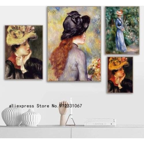 Pierre-Auguste Renoir Reproduction Girl with Hat Canvas Paintings Posters and Prints Wall Art Picture for Living Room Wall Decor