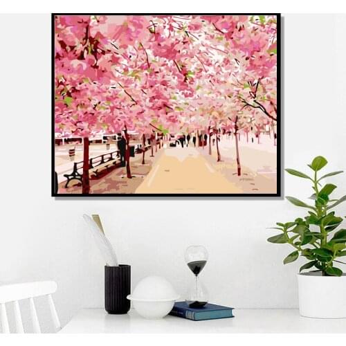 YIJIE DIY Painting By Numbers Pink flowers Drawing On Canvas HandPainted Painting Art Gift DIY Home Decoration