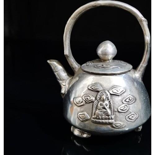 Chinese Tibet Silver Collection Pure Copper wine pot kettle water tea pot desktop decoration study Home Office Desk Crafts Decor