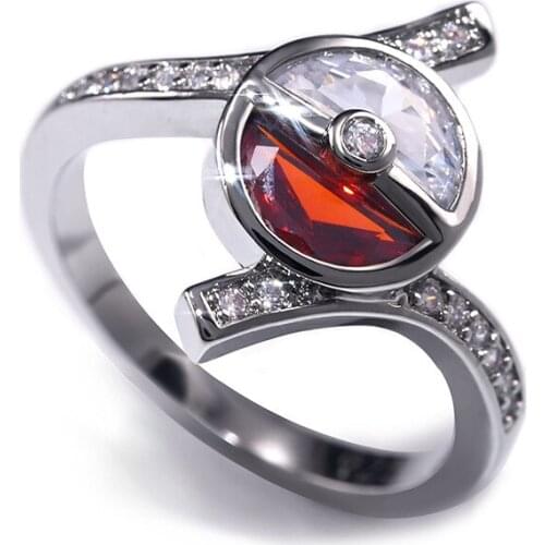 Red White Ball Bling Zircon Ring Silver Cute Rings for Women Wedding Engagement Rings Fashion Cartoon Jewelry anel prata 925