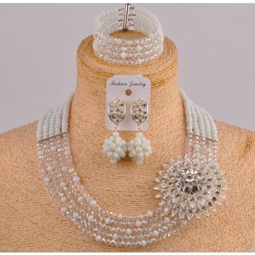Pretty white and clear ab nigerian wedding african beads jewelry set crystal costume necklace 5SZ-015