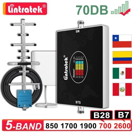 Lintratek 5 Five Band Signal Repeater B28 700 850 1700 1900 2600 B7 LTE CDMA 2G 3G 4G Celular Amplifier Yagi Antenna Booster Kit