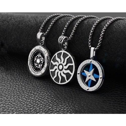 Fashion Titanium Steel Pendant Round Flame Stainless Steel Star Pendant Retro Punk Jewelry