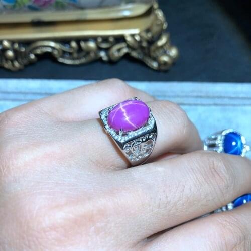 Attractive fashion pink Star Ruby gemstone ring for man women ring big size shiny gem 925 sterling silver jewelry birthday gift