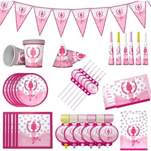 Pink Ballet Girl Theme Disposable Tableware Set Paper Cups Plates Tablecloth Baby Shower Birthday Party Decorations Supplies