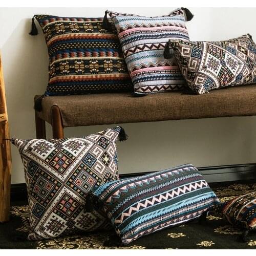 45x45/60x60/70x70cm retro Bohemian geometric cushion cover woven pattern pillowcase fringe sofa decorative large pillow cover