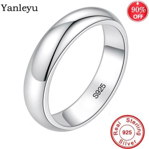 Yanleyu Original 925 Sterling Silver Couple Rings for Women and Men Wedding Engagement Jewelry 4mm Width Plain Ring PR437
