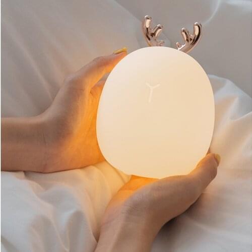 LED Night Light Silicone Animal Cartoon Deer Rabbit Lamp USB Rechargeable for Children Kids Baby Gift Bedside Bedroom