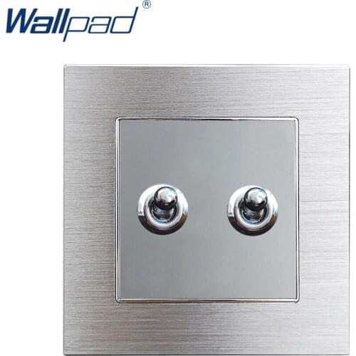 New Arrival 2 Gang 1 Way Toggle Switches Wallpad Luxury Wall Light Switch Satin Metal Panel Interrupteur