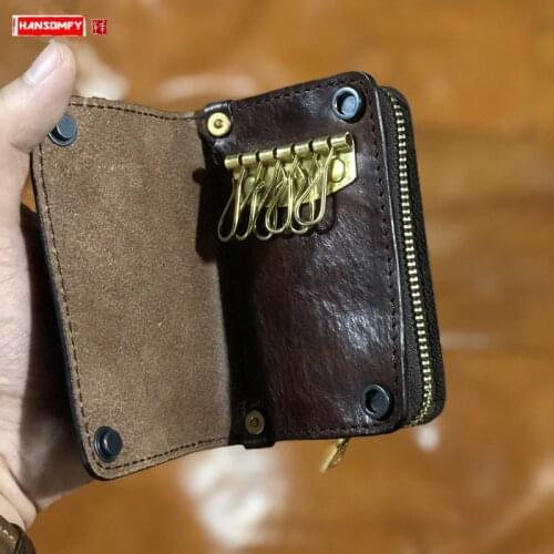 Original Men mini purse handmade beaded car key case mens leather large capacity small wallet coin purses Key bag card holder