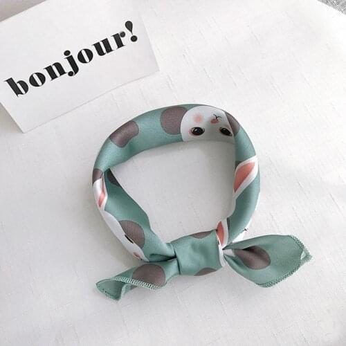 50*50 Printed Women Silk Scarf Cute Animals Rabbit Dog Zebra Geometry Retro Imitated Silk Fabric Foulard Square Scarf Satin