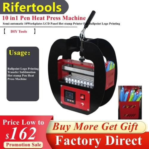 Semi-automatic 10Workplates LCD Panel Hot Stamp Printer For Ballpoint Logo Printing Small Sublimation Transfer Pen Heat Press