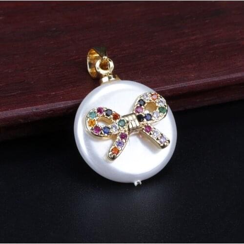 Rainbow multi cz micro paved tiny gold tie cravat knot charm round coin pearl bead dainty pendant choker necklace for women