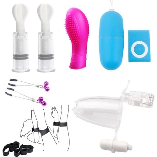 Flirting Sex Toy SM Handcuffs Sexy Breast Pump Vibrating Egg Nipple Clip Toys Couples Female Appliances Set Audlt Sex Toys