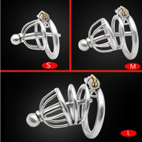 Sex Training Male Prohibition of Sexual Intercourse Penis Ring 304 Stainless Steel Cock Cage Chastity with Catheter DeviceA229-1