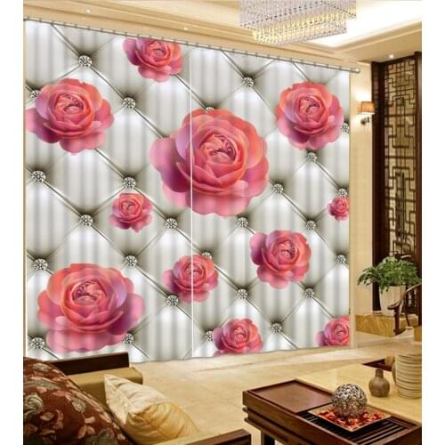 Modern Diamond Rose grid fashion Bedroom Living Room Kitchen Home Textile Luxury 3D Window Curtains