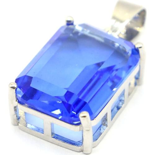 47x17mm Gorgeous Created London Blue Topaz White CZ Womans Wedding Silver Pendant
