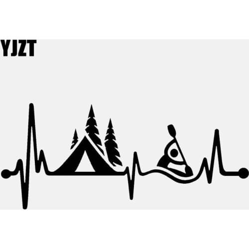 YJZT 15.2CM*6.5CM Camping Tent Kayak Heartbeat Vinyl Black/Silver Motorcycle Car Sticker C22-1075