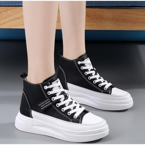 2021 New High Top Platform Sneakers Women Casual Shoes Height Increasing Ladies Sneakers Genuine Leather Comfy Vulcanized Shoes