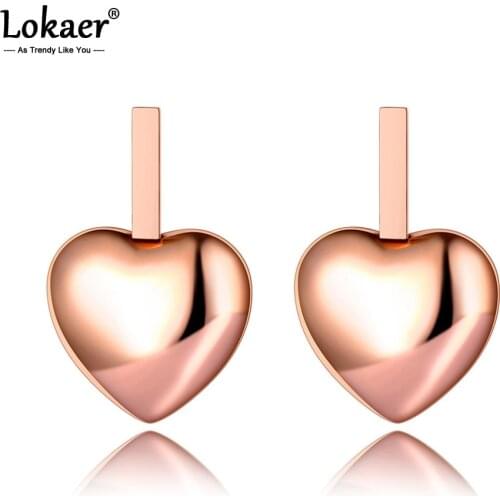 Lokaer Original Design Titanium Stainless Steel Love Heart Earrings Bohemia Hyperbole 3D Heart Charm Earrings For Women E20292