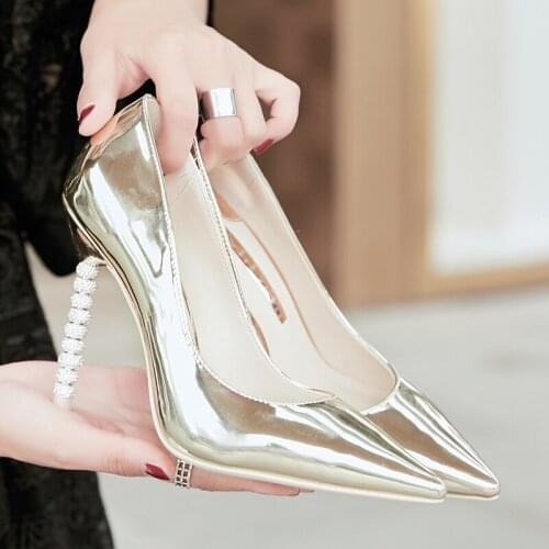 2021 Spring Womens Pumps New Gold And Silver High Heel Thin Heels Sexy Shallow Mouth Diamond Night Show Single Shoes Woman