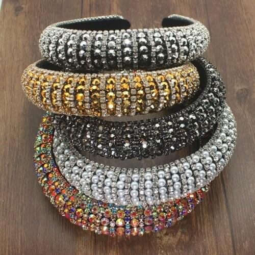 Fairland Handmade Padded Wedding Headbands Full Crystal Rhinestones Baroque Tiara Luxury Hairband For Women Bridal Accessories