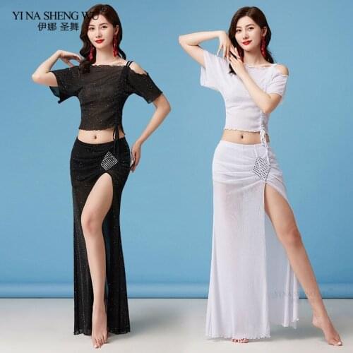 New Women Belly Dance Costume Set Sexy Off-Shoulder Top And Short/Long Skirt Side Slit 2pcs Suit Dance Clothing For Adult