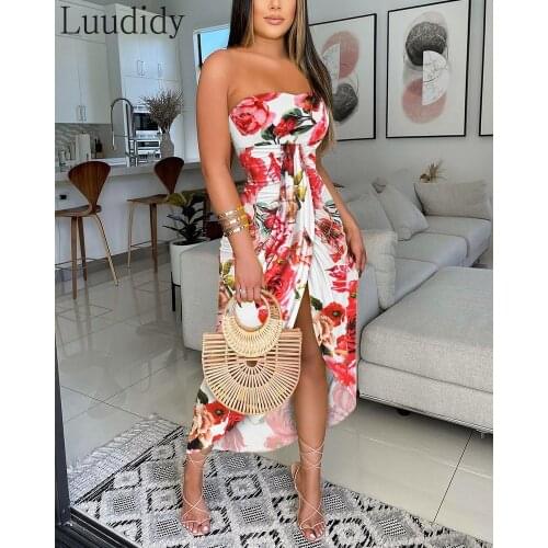 Women Sexy Off Shoulder Plain Top & Floral Print High Slit Maxi Dress