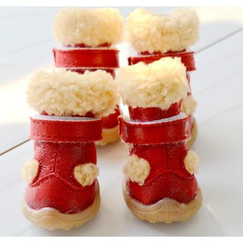 Snow Winter Season Shoes For Dogs Warm 4pcs/set Non-slip Little Small Pet Puppy Animal Footwear With Fur Chihuahua Pugs Boots