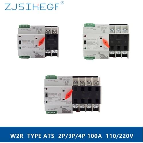 ZJSIHEGF W2R-2P/3P/4P 100A 110V/220V Mini ATS Automatic Transfer Electrical Selector Switches Dual Power