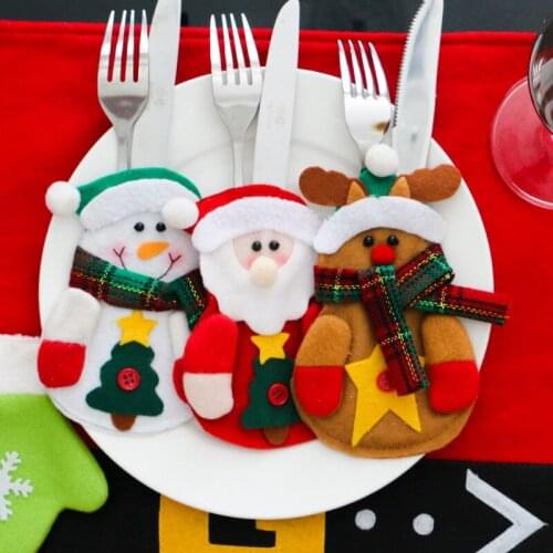 1pcs Christmas Decor Snowmen Pattern Xmas Sock Tableware Cutlery bags Dining Table Decorations Fork Pocket Candy Bag