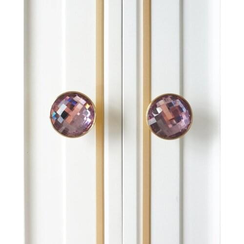Round Crystal Glass Brass Drawer Pulls Cabinet Gold Kitchen Door Knob Simple Cupboard Handles for Furniture Hardware