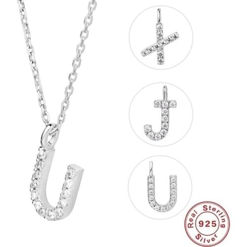 100% 925 Sterling Silver Women Dangle Alphabet Letter Zircon Pendant Initial Charms Handmade DIY Jewelry for Necklaces Bracelets
