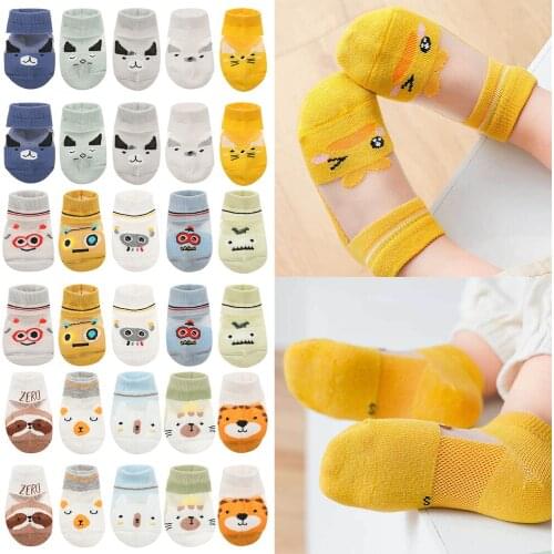 5Pairs 0-3Y Infant Baby Socks Summer Cotton 3D Cartoon Animal Baby Soft Breathable Non-Slip Socks Cute Newborn Toddler Socks