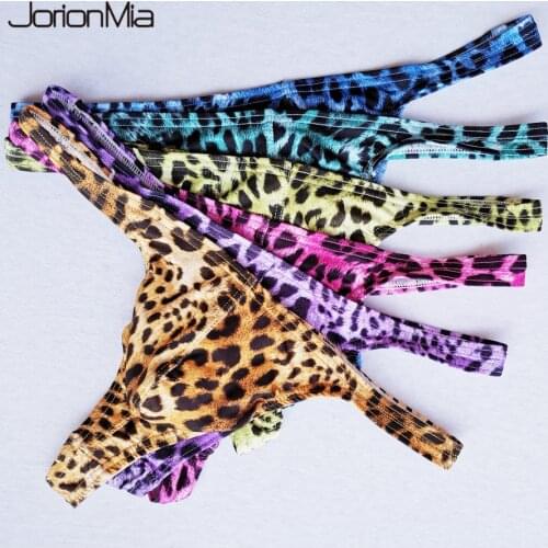 5pcs/Lot Leopard Print Mens Thongs And G Strings Low Rise Brief Penis Hipster Mens Briefs Sexy Thongs Breathable Thong HT032