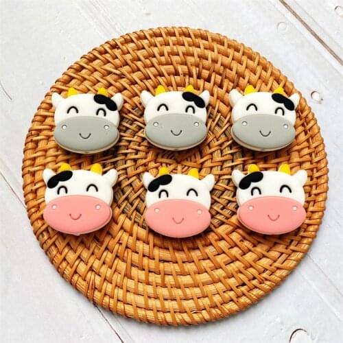 50/100pcs Mini Silicone cow Beads Cartoon Teether DIY Baby Pacifier Teething Making Necklace Sensory Toy Food Grade Beads