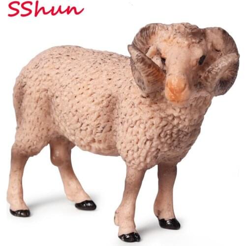 9*4*6.5CM Childrens Simulation Wild Animal Solid Static Model Curved Horn Sheep Hand-made Big Horn Argali Sheep Plastic Toy