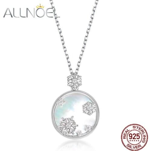 ALLNOEL Solid 925 Sterling Sliver Pendant For Women 15*15MM White Shell White Zircon Circular Necklace Engagement Fine Jewelry