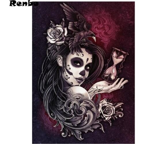5d Diy Diamond Painting skull woman Flower Full Square Round Diamond Embroidery Halloween gift Mosaic Home Decor Accessories