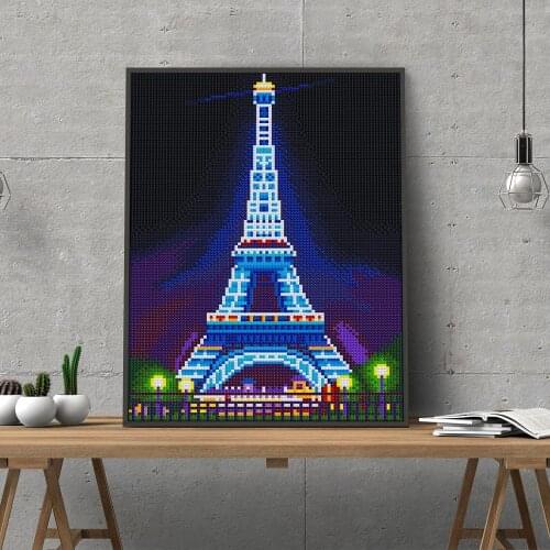 Diamond Embroidery Tower Night Light Fluorescence Full Round Diamond Painting Rhinestone Cross Stitch DIY Craft Kit Home Decor