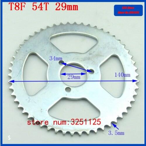 Free shipping T8F Drive gear T8F 54T 29mm 54 Tooth Rear Chain Sprocket For 47cc 49cc Pocket Bike Mini Moto Quad ATV