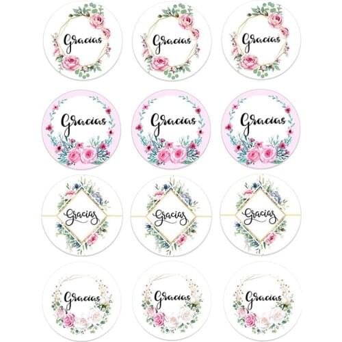 Gracias Thank You Stickers Seal Labels Handmade Stickers Scrapbooking for Gift Decoration Sticker Wedding Favors and Gifts