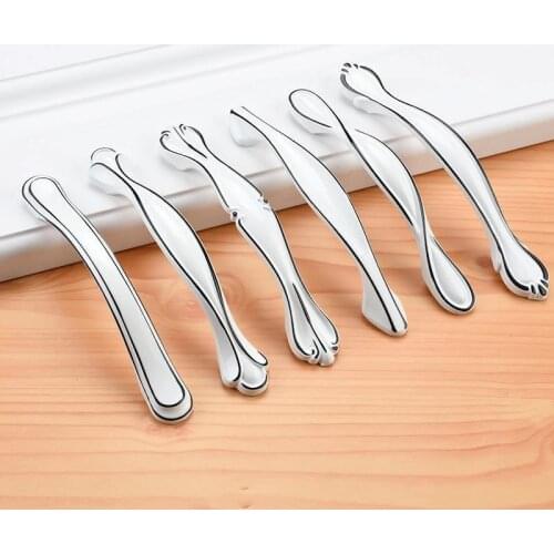 European Style Black&White Cabinet Handles Solid Aluminum Alloy Kitchen Cupboard Pulls Drawer Furniture Handle Hardware