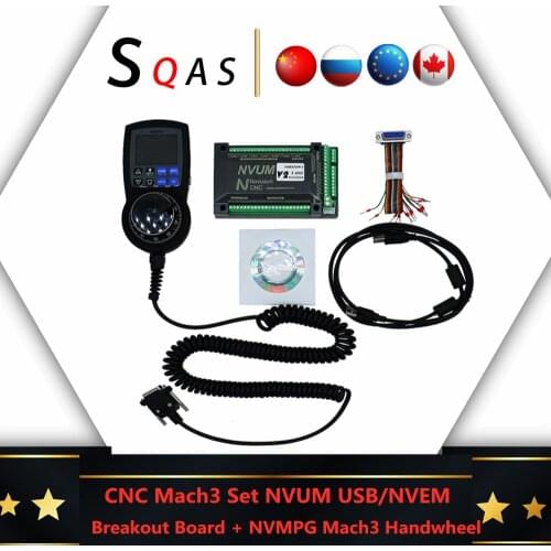 CNC Mach3 Set NVUM USB/NVEM Breakout Board + NVMPG Mach3 Handwheel With LCD Display 6 Axis MPG For DIY CNC Router NEWCARVE