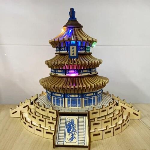 World Architecture Model Wooden Puzzles Chinese Style Architecture Wooden Building Blocks 3D Dimensional Puzzle Home Decoration