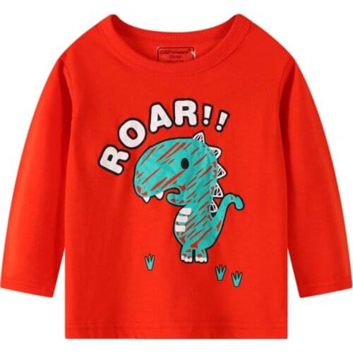 Girls' dinosaur clothes spring and autumn pure cotton thin type A long-sleeved T-shirt top