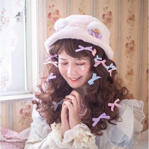 Lolita Bear Ear Hats Warm Ear Protector Fisherman Hat Accessories Plush Bucket Cap D578